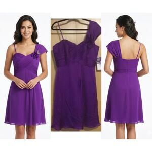 100% silk formal one shoulder midi with a…